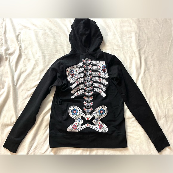 Hot Topic Black Skeleton Graphic Full Zip Hoodie Sweatshirt w Face Mask Sz Med - Picture 7 of 15